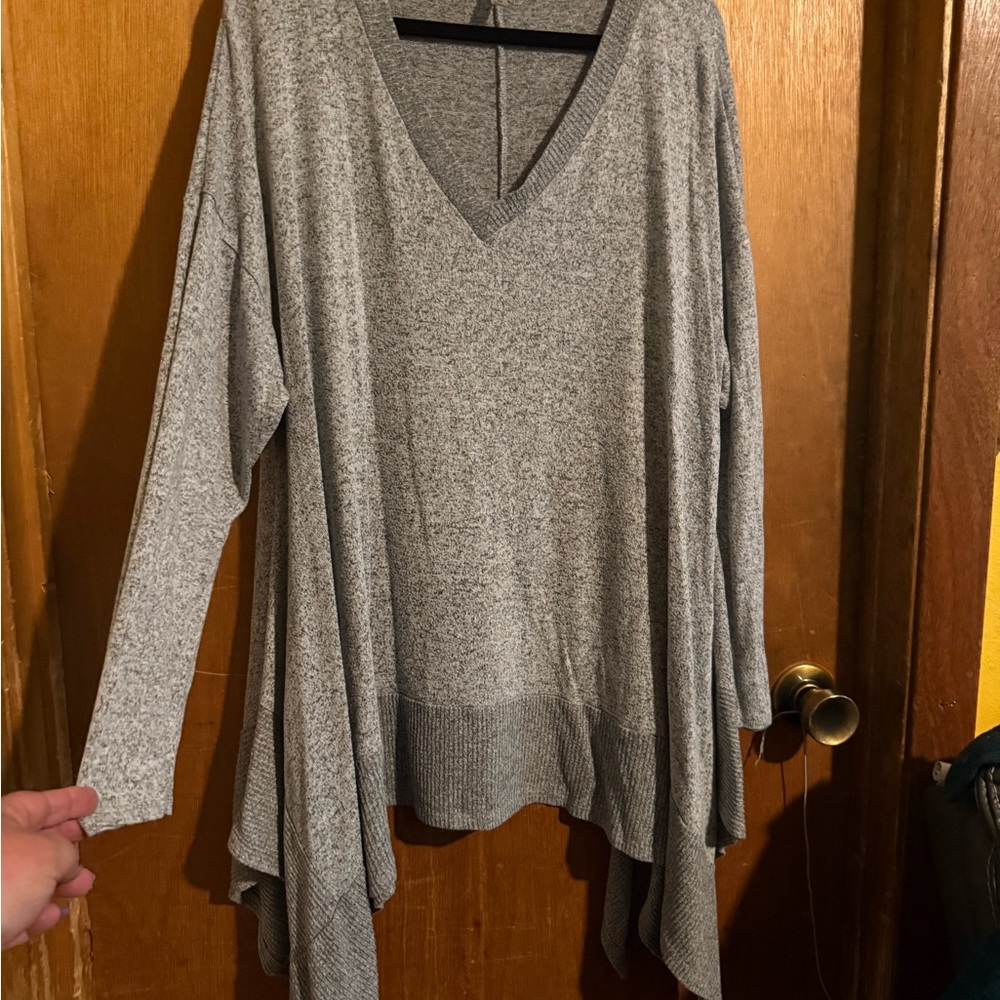 Gray V-Neck Women's Top